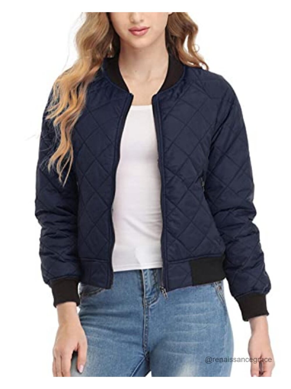 Women's Quilted Bomber Jacket Lightweight Zip Up Outerwear with Pockets